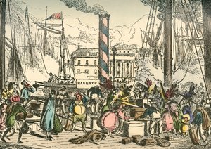 Aan boord gaan van de Margate stoomboot bij London Bridges Wharf door William Heath