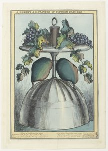 Omgekeerde coupe met kurk, druiven en ranken op de voet en peren aan de steel door William Heath
