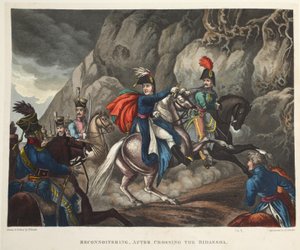 Verkennen, na het oversteken van de Bidassoa, aquatint door J.C. Stadler, uitgegeven door Tegg, april 1818