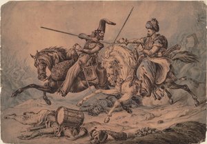 Russische Kozak in gevecht met een Mameluk, 1815 door William Heath