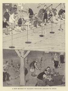 Een nieuwe methode om aspirant-vissers te leren vissen door William Heath Robinson