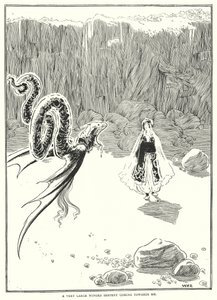 Een zeer grote gevleugelde slang kwam naar me toe door William Heath Robinson