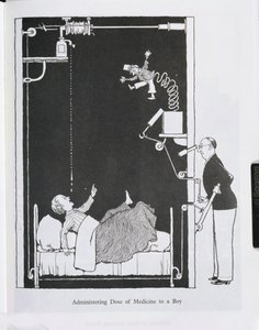 Toediening van medicijn aan een jongen, illustratie uit 