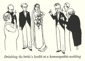 De gezondheid van de bruid drinken op een homeopathische bruiloft
