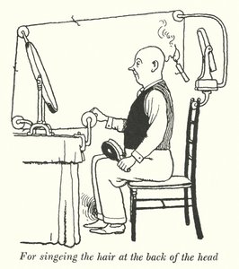 Voor het schroeien van het haar aan de achterkant van het hoofd door William Heath Robinson