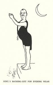 Heren badpak voor avondkleding door William Heath Robinson