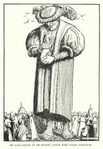 Hij liet ook drie fijne jonge eenhoorns kopen (litho) door William Heath Robinson