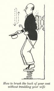 Hoe je de achterkant van je jas borstelt zonder je vrouw lastig te vallen (litho) door William Heath Robinson