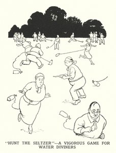 "Hunt the Seltzer", een energiek spel voor waterzoekers (litho) door William Heath Robinson