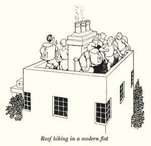 Dakwandelen in een modern appartement door William Heath Robinson