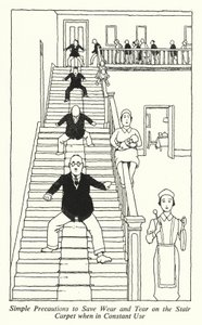 Eenvoudige Voorzorgsmaatregelen om Slijtage aan het Trapkleed te Voorkomen bij Constant Gebruik (litho) door William Heath Robinson