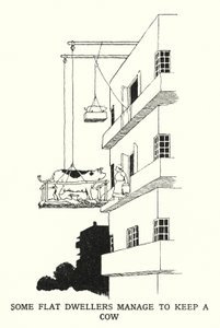 Sommige Flatbewoners Slagen erin een Koe te Houden door William Heath Robinson