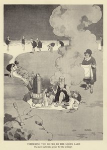 Het water temperen voor het geschoren lam, de nieuwe geiser aan de waterkant voor de vakantie door William Heath Robinson