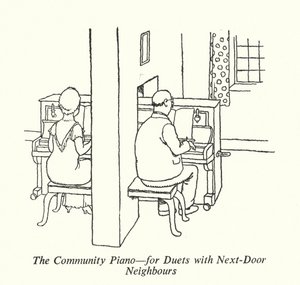 De Gemeenschapspiano, voor Duetten met Buren door William Heath Robinson