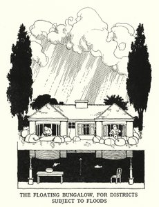 De drijvende bungalow, voor gebieden die onderhevig zijn aan overstromingen door William Heath Robinson