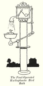 Het door Vogels Bediende Kwiksplasche Vogelbad (litho) door William Heath Robinson