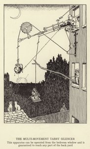 De Multi-beweging Tabby Silencer, dit apparaat kan vanuit het slaapkamerraam worden bediend en is gegarandeerd om elk deel van de achtertuin te bereiken door William Heath Robinson