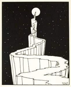 Het pad naar de maan, uit Een boek met afbeeldingen, uitgegeven 1898 (gravure) door William Heath Robinson