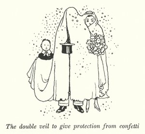 De dubbele sluier om bescherming te bieden tegen confetti door William Heath Robinson