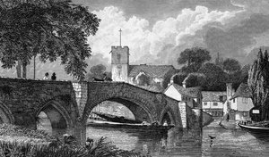 Aylesford Kerk en Brug, gegraveerd door B. Winkles, gepubliceerd 1829