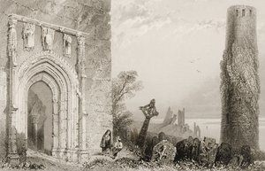 Deur naar een tempel, Clonmacnois, County Offaly, Ierland, uit 