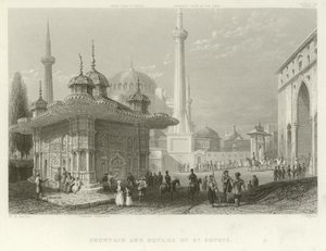 Fontein en Plein van St. Sophia, Constantinopel door William Henry Bartlett