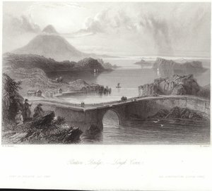 Pontonbrug op Lough Conn door William Henry Bartlett