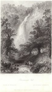 Powerscourt Fall aan de rivier de Dargle door William Henry Bartlett