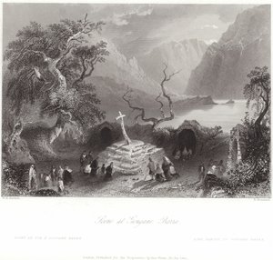 Scène bij Gougane Barra in County Cork door William Henry Bartlett