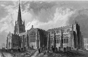 Thaxted Kerk, Essex, gegraveerd door Robert Sands, 1831