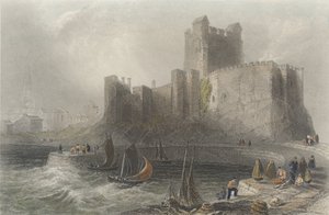 Uitzicht op Carrickfergus Castle door William Henry Bartlett