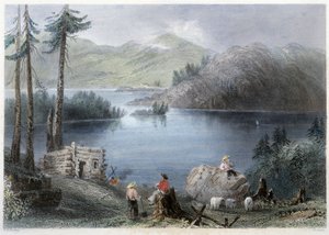 Uitzicht op meer en grens - in "Canadian scenery illustrated" door Bartlett W. H. door William Henry Bartlett