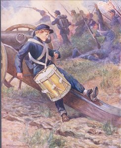 Hij kroop achter een kanon en werd bleker en bleker, illustratie uit 