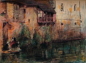Kanaalscène, Quimperlé, ca. 1907 door William Henry Charlton
