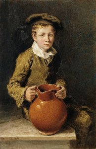 Een jongen zittend op een bank met een kruik, 1839 door William Henry Hunt
