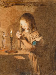 Een naald rijgen: De jonge naaister, ca. 1845 door William Henry Hunt