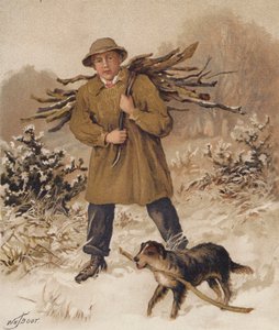 Man en hond verzamelen brandhout door William Henry James (after) Boot