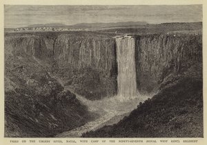 Watervallen aan de Umgeni-rivier, Natal, met kamp van het zevenennegentigste (Royal West Kent) regiment