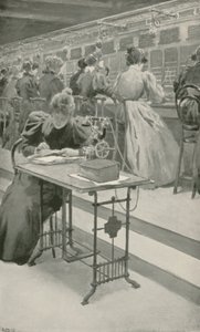 Aan het Werk in een Telefoonkamer door William Henry Margetson