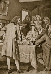 Paterson legt het Darien-plan uit in Edinburgh, 1694, illustratie uit 
