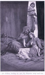 Sir Pelleas, die naar Binnen Kijkt, Zag Sir Gawaine Buigen en de Dame Ettard Kussen door William Henry Margetson