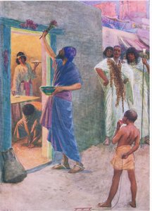 Het eerste Pascha, uit Het Bijbel Prentenboek uitgegeven door Thomas Nelson, ca.1950
