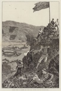 Atletieksporten in Grasmere, de gidsenrace, rond de vlag op Silver Howe (gravure) door William Heysham (after) Overend