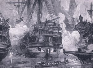 De Slag bij Navarino AD 1828 (litho)