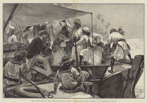 De blokkade aan de oostkust van Afrika, het controleren van de papieren van een verdachte dhow
