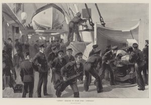 Actieoefening aan boord van HMS Australia door William Heysham Overend