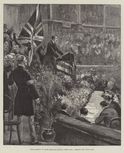 Grote bijeenkomst van Ierse afgevaardigden in de Albert Hall, juichend voor de Union Jack door William Heysham Overend