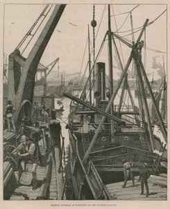 Materiaal laden in Woolwich voor de Souakim-spoorweg (gravure)