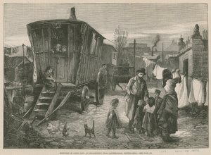 Schetsen van het Zigeunerleven; Een kamp bij Latimer Road, Notting Hill (gravure) door William Heysham Overend