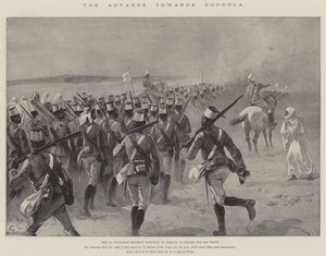 De opmars naar Dongola, het 9e Soedanese regiment marcheert naar Shellal om in te schepen voor het front